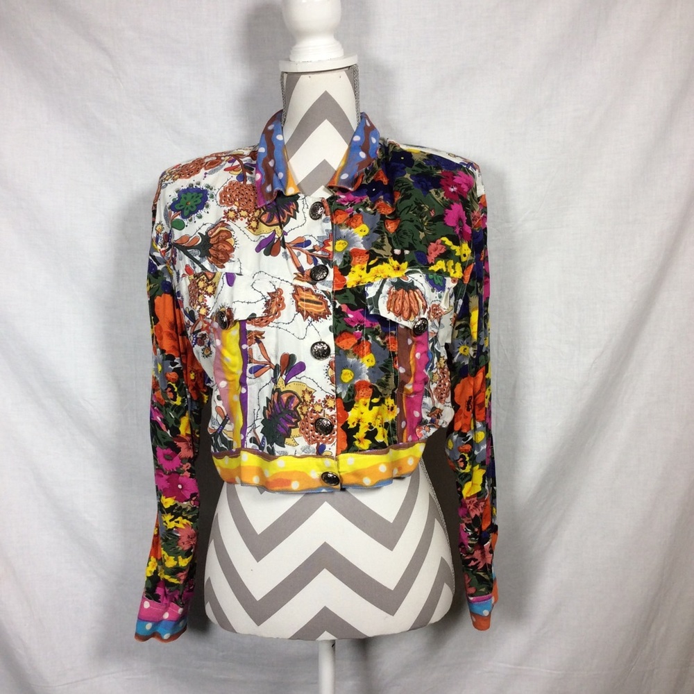 Fashion Passport Womens Multi Color All-Over Print Floral Cropped Jacket/Top SzM